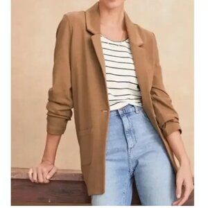 NWOT Garnet Hill Camel Tan Knit Relaxed Boyfriend Blazer in Women's 18